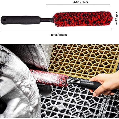 Metal Free Soft Wheel Cleaner Brush, Synthetic Wool Tire Cleaning Brush, Highly Water Absorption, Dense and Durable Tire Brush for Cleaning Wheels, Rims, Spokes, Fenders, Engines… - color: black eva