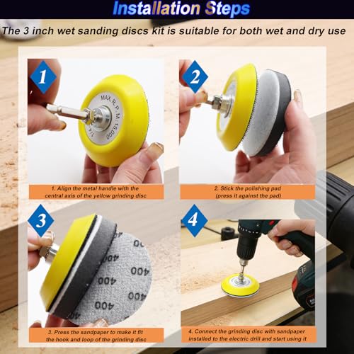 160PCS 3 Inch Sanding Discs Drill Polishing Kit,Wet-Dry 60-10000 Grit Hook-and-Loop Sandpaper,Buffing Pads Drill Sanding Attachment for Car Headlight Restoration, Metal, Wood, Resin Polishing - size: 3inch-KIT