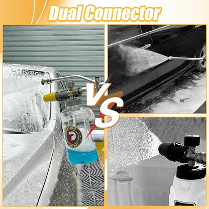 Tool Daily Pressure Washer Foam Cannon with Dual Connector, 1.5 Liter | Adjustable Soap Cannon with M22-14mm and 1/4” Quick Connect Fittings, Wide Mouth, Additional Orifice Nozzle 1.1mm, 3600 PSI - color: Grey, Yellow