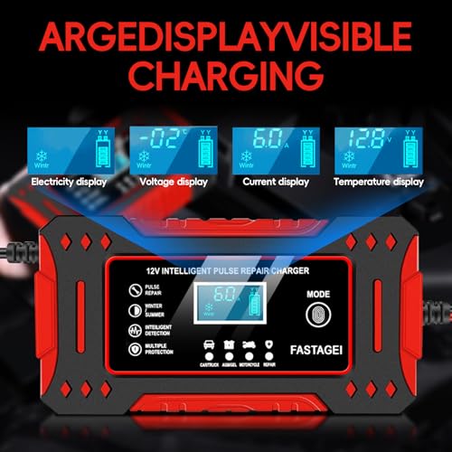 6-Amp Battery Charger, 12V 6A Lead Acid Portable Car Battery Charger 4-Stage Trickle Charger Smart Battery Maintainer w/Temp Compensation for Car Truck Lawn Mower Boat Marine
