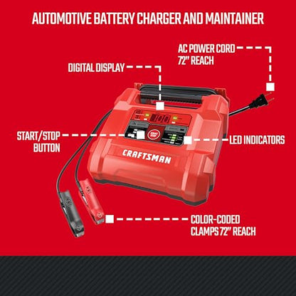 CRAFTSMAN 15A Car Battery Charger and Battery Maintainer, 4-in-1 Solution, for 6V/12V Power Sport, Automotive, and Marine Batteries, CMXCESM162