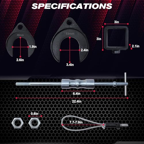 CV Axle Puller Tool with Heavy Duty Slide Hammer 8 pc CV Joint Removal Tool with 48mm & 63mm CV Joint Fork CV Axle Removal Tool with Outer CV Joint Adapter Steel Cable Adapter