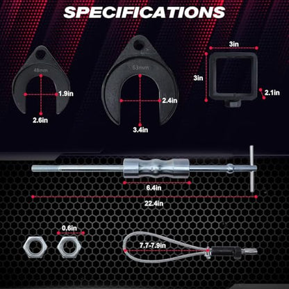 CV Axle Puller Tool with Heavy Duty Slide Hammer 8 pc CV Joint Removal Tool with 48mm & 63mm CV Joint Fork CV Axle Removal Tool with Outer CV Joint Adapter Steel Cable Adapter
