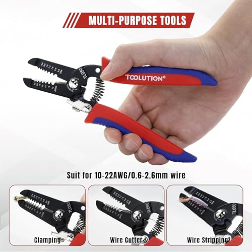 2-Piece Electrician Pliers Set Professional Wire Stripping Tool | 7 Inch Wire Stripper & 5 Inch Needle Nose Pliers Spring-Loaded Design & Non-Slip Grip for Electrical Work, DIY, Crafting - color: Needle Nose+wire Stripper
