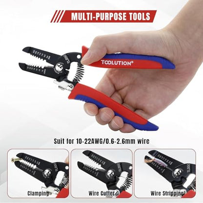 3-Piece Electrician's Pliers Set Professional Wire Stripping Tool | 7” Wire Stripper & 5” Needle Nose Pliers & 5” Wire Cutter Spring-Loaded Design & Non-Slip Grip for Electrical Work, DIY - color: Flush Cutter+needle Nose+wire Stripper