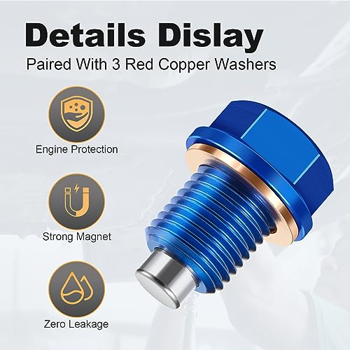M12 x 1.5 Magnetic Oil Drain Plug 7075 Aluminum with Crush Washer Gaskets Replacement for BMW Benz - size: M12×1.5