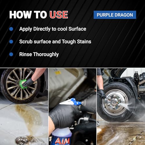 AIM Chemicals Purple Dragon Heavy Duty Degreaser – For Cars, Trucks, Equipment, and Concrete. Powerful wheel & tire cleaner for industrial use & car detailing. Compatible with wheel brush - 5 Gal - size: 640 Fl Oz (Pack of 1)