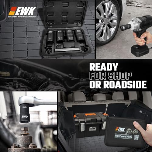EWK 5 Pcs Lug Nut & Bolt Remover Extractor Set, 1/2 in Drive Twist Socket Lug Nut Removal Tool with Drift Punch Bar, 17mm 19mm 21mm 22mm CR-MO Bolt Extractor Sockets - style: Twist Socket Set