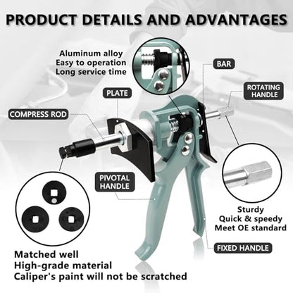 RAMATA 29350 Brake Caliper Piston Rewind Tool, Combination Single Discs Rear Brake Tool Kit Adjustment & Compression for Smooth Brakes - size: 29350