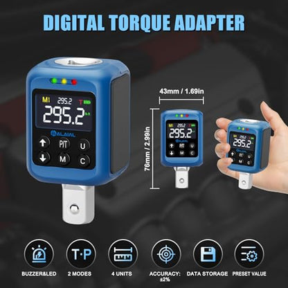 Digital Torque Adapter 1/2" Drive, 4.4-295.2 Ft-lb/6-400 Nm | Digital Torque Wrench Converter, Buzzer&LED Indicator, Adapters for Auto Repair, Truck Maintenance, Machinery, Moto, Off-road - size: 4.4-295.2 Ft-lb/6-400 Nm