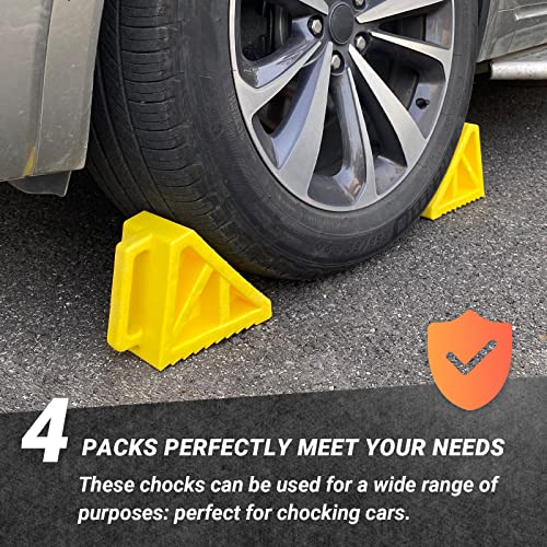 HOXWELL Wheel Chocks Premium, Heavy Duty Camper Vehicle Wedge Design with Black Rubber Bottom Chocks for Travel Trailers, Truck, Car, RV Yellow 4 Pcs - color: Yellow 4 pack