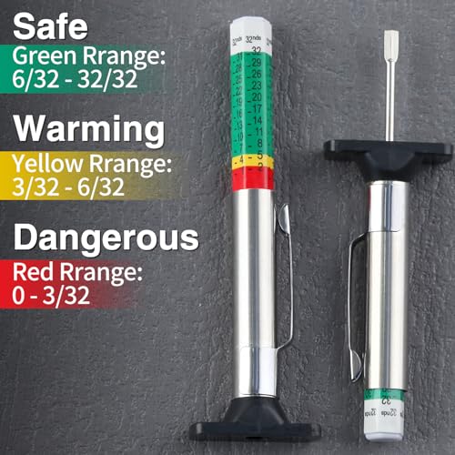 Color Coded Tire Tread Depth Gauge 32nds with Pencil Tire Pressure Gauge 5-50 PSI, Air Pressure Gauge for Tires, Professional Tire Thread Meter Tool for Motorcycle,School Bus,SUV