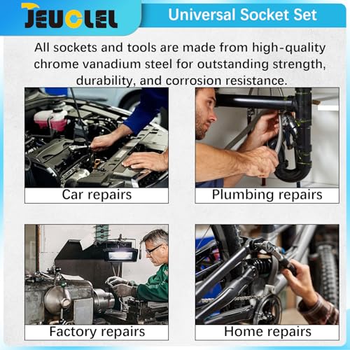 24 Pcs Metric 1/2 Inch Drive 6-Point Standard 8-32mm Socket Ratchet Wrench Set, Short & Long Air Pneumatic Sockets Spanner for Automotive Repairs Machinery Maintenance Household Maintenance
