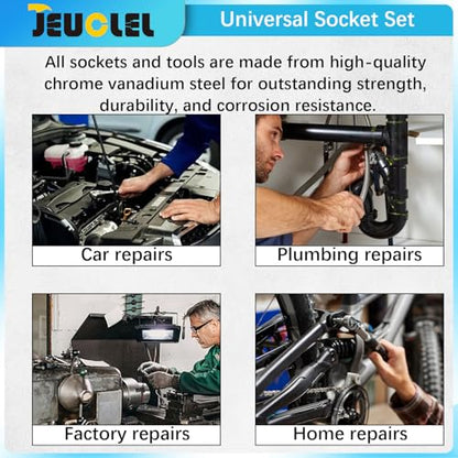 24 Pcs Metric 1/2 Inch Drive 6-Point Standard 8-32mm Socket Ratchet Wrench Set, Short & Long Air Pneumatic Sockets Spanner for Automotive Repairs Machinery Maintenance Household Maintenance