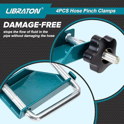 Libraton 4PCS Hose Pinch Off Pliers Set, Hose Clamp Pliers Automotive for Fuel Line, Brake Line Clamp Coolant Radiator Hose Clamp Kit- 3/8" 1/2" 1" 1-3/4" Fluid Gas Line Clamps Tools