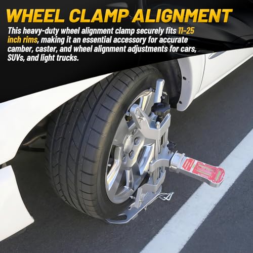 Universal Wheel Alignment Clamp Tool with Magnetic Adapter for Precise Camber & Caster Gauges, Fits 12-25 Inch Rims Automotive Wheel Alignment Kit