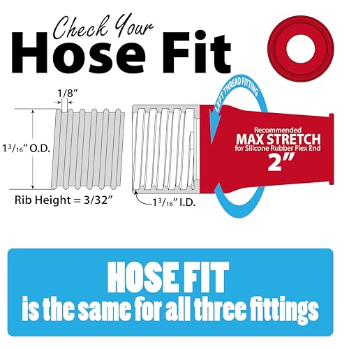 Dust Collection Power Tool Hose Sili Flex Fit Threaded Fittings - Silicone Shop Vacuum Hose Adapter Kit – Universal Stretch‑Fit Dust Collection Adapters For Woodworking Tools - 3pc Set - size: 3 Fittings Only
