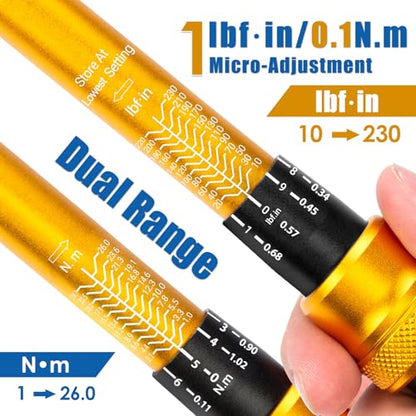 YIYEIE 50Pcs Master Bike Torque Wrench Set, 1/4 Inch Drive, 10-230 IN.LB (1-26.0 Nm), Inch Pound Click Torque Wrench with Bit Sockets, 0.1 Nm Micro, 3/8 Adapter, Pro Bicycle Tool Kit for MTB - size: 1/4″ 50PCS
