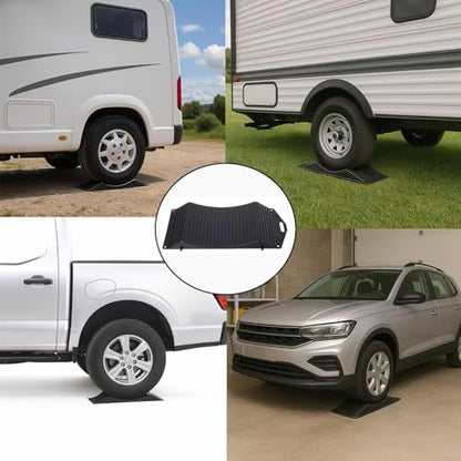 Tire Saver Ramps for Flat Spot and Flat Tire Prevention, 4-Pack Car Wheel Chocks Car Tire Ramps with Anti-Slip Interlocking Pads for Long-Term Vehicle Storage, Fits Cars, RVs and Trucks, Black
