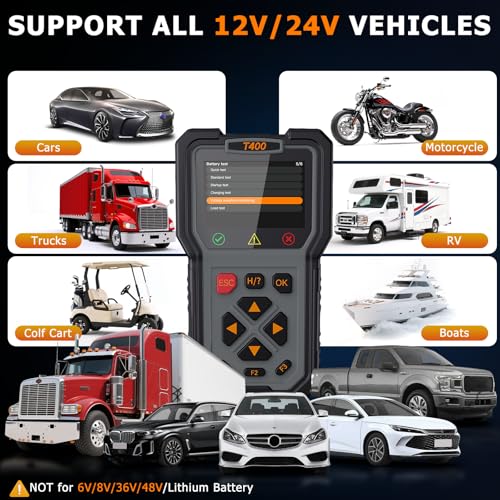 OBD2 Scanner and Battery Tester, 2-in-1 Car Diagnostic Tool, Check Engine Code Reader, 12V Battery Analyzer, Relay Tester, Fuel Injector Tester for Heavy Duty Truck, T400 - style: T400