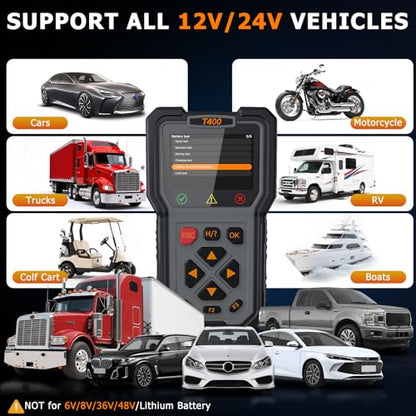 OBD2 Scanner and Battery Tester, 2-in-1 Car Diagnostic Tool, Check Engine Code Reader, 12V Battery Analyzer, Relay Tester, Fuel Injector Tester for Heavy Duty Truck, T400 - style: T400
