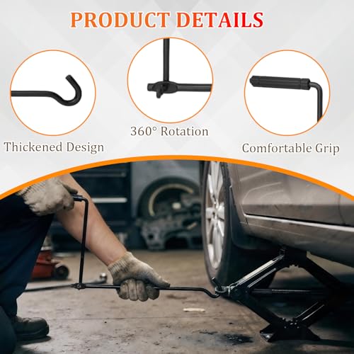 Scissor Jack Handle Replacement, Professional Jack Handle Wrench, Premium Jack Accessories, Foldable Steel Crank Wrench for 2 Ton, Universal Tire Lift Tool for Car, SUV, Truck