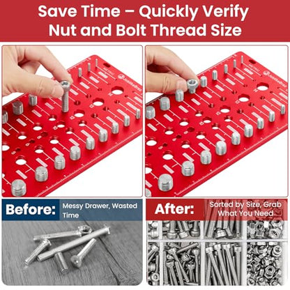 Thread Checker, 76 Nut and Bolt Thread Checker, 28 Standard & 28 Metric & 20 Drill Bit Gauge, Bolt Size Finder, Wall-Mountable Bolt Thread Identifier Gauge with Inch & CM Ruler - size: 76 Thread Checker