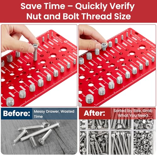 Thread Checker, 76 Nut and Bolt Thread Checker, 28 Standard & 28 Metric & 20 Drill Bit Gauge, Bolt Size Finder, Wall-Mountable Bolt Thread Identifier Gauge with Inch & CM Ruler - size: 76 Thread Checker