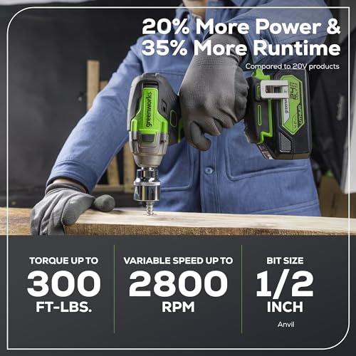Greenworks 24V Brushless 1/2" Cordless Impact Wrench (3 Speed / 300 ft.-lbs. / LED Light), 4.0Ah Battery and Compact Charger Included - size: 300 ft.-lbs., style: w/4Ah Battery