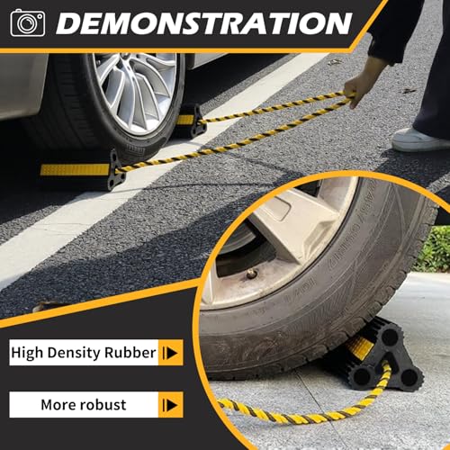 Wheel Chocks for RV Trailer [1pair/2pack with Rope] Camper Trucks and Aircraft, Versatile Heavy Duty Rubber Wheel Chocks Block for with 3 Reflective Strips, Tire Wheel Immobilizers & Chocks - size: 8.21"1pair2pack