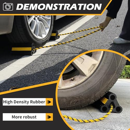 Wheel Chocks for RV Trailer [1pair/2pack with Rope] Camper Trucks and Aircraft, Versatile Heavy Duty Rubber Wheel Chocks Block for with 3 Reflective Strips, Tire Wheel Immobilizers & Chocks - size: 8.21"1pair2pack