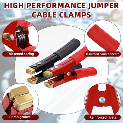 Kingdder 12 Pcs Battery Jumper Cable Clips Heavy Duty Car Battery Charger Clamps Pure Copper 500-1000a with Insulating Sheath Jumper Cable Ends for Cables All Kinds of Cars and Boats
