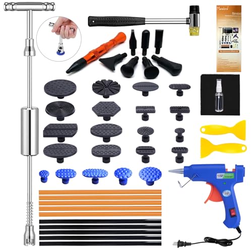 Car Dent Puller - Auto Body Dent Repair Tool, Dent Repair kit with Slide Hammer T bar Dent Puller for Car Body Hail Dent Removal Dent Remover Automobile Body Repair