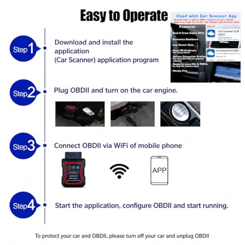 Bluetooth OBDII Scan Tool for iPhone & Android - No Subscription Fee - OBD2 Car Scanner and Code Reader - Diagnose Check Engine Fault, Supports 10 Languages and Most Cars After 1996
