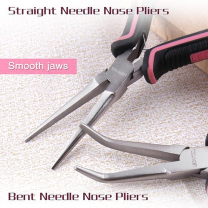 2PCS Mini Needle Nose Pliers Set Smooth Jaws Small Long Nose Pliers and Bent Nose Pliers Jewelry Plier for Jewelry Making, Extra Long Needle Nose Plier for Wire Wrapping Object Gripping - style: Straight & Bent Needle Nose Plier Smooth Jaws