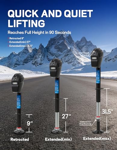 POLESTAR Electric Trailer Jack, 5000lbs Electric Power A-Frame Tongue Jack with Waterproof Protective Cover & LED Light for Travel Trailer Camper, RV, 12V DC with Hard Wiring, 9"-27" Lift - size: 5,000 lbs.