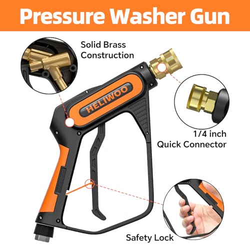 Short Pressure Washer Gun with Foam Cannon 5000 PSI, 1/4 Inch Quick Connector, with 5 Pressure Washer Nozzle Tips, 1 Liter - size: 3/8 quick connect