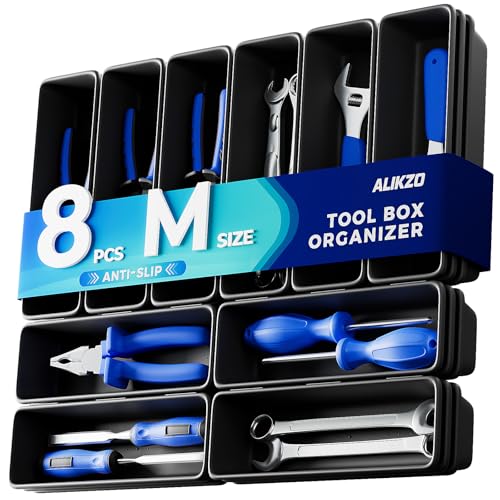 8 PCS Medium Tool Box Organizer Trays & Desk Drawer Organizer Bins for Toolbox and Workbench, Slim Tray Dividers for Hex Keys, Driver Bits, Small Hand Tools and Desk Supplies (M_8PCS_Black) - color: M_8PCS_Black