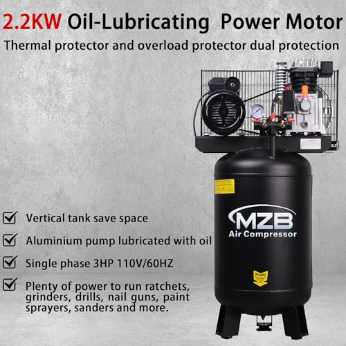 MAX 115PSI Steel Tanks Oil-Free Air Compressor for Spray Painting, Auto Repair, Carpentry Decoration (18.5Gal - Upright) - size: 18.5 Gal - Upright