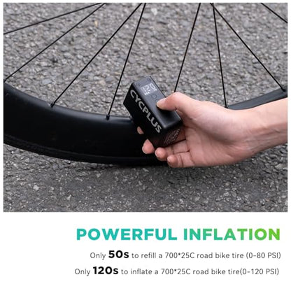 CYCPLUS AS2 PRO Tiny Bicycle Pump with Gauge, Max 120 PSI Electric Mini Pump, Auto Stop, with Presta and Schrader Valve for E-Bike, MTB, and Road Bike