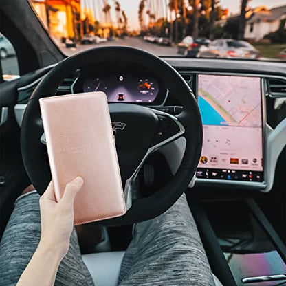 Car Registration and Insurance Holder, Premium Leather Insurance and Registration Holder,vehicle Glove Box Car Organizer, with Magnetic Shut for Cards, Driver License (Rose Gold) - color: 12-Rose Gold