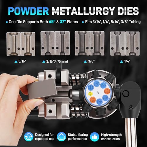 Brake Line Flaring Tool Kit, 45 and 37 Degree, Single, Double and Bubble Flare Tool, SAE and DIN, for 3/16", 1/4", 5/16", 3/8", 4.75mm Steel and Copper Tubing, Universal for Cars, Trucks, SUVs