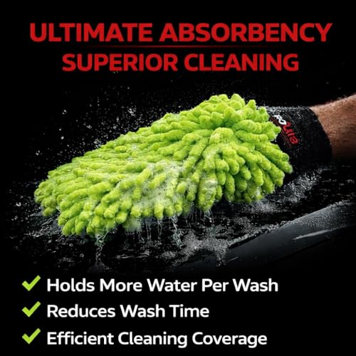 Microfiber Car Wash Mitt 2 Pack, Chenille Scratch-Free Wash Gloves, Ultra Soft, Highly Absorbent, 7.1” x 10.2”, Lint-Free, Reusable Auto Cleaning Mitt (Green) - color: Green