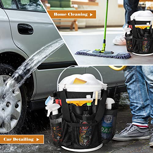 HODRANT 5 Gallon Bucket Organizer with Anti-fall Hooks & Buckle | Car Wash Bucket Caddy with Mesh Pockets, 5 Gallon Cleaning Tools Bag for Home, Auto, Garden & Fishing