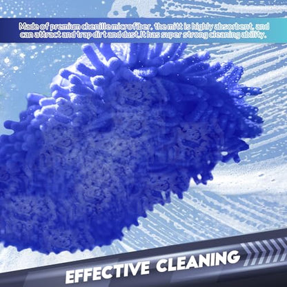 wuyaoyao 2PCS Car Wash Mitt, 10.14"×7.12" Chenille Microfiber Car Wash Mitts, Scratch-Free & Lint-Free, Absorbent Double Sided Clean Glove for Cars Cleaning, Auto Cleaning Supplies (Dark Blue) - color: Dark Blue