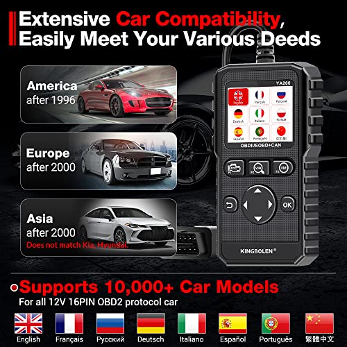 KINGBOLEN YA200 OBD2 Scanner, Car OBD2 Code Reader Check Engine Light, Car Scanner OBDII Full Functions with Voltage Test OBD2 Scanner Diagnostic Tool for All OBDII CAN Protocol Cars Since 1996 | Car Scanner OBDII Full Functions with Voltage Test OBD2 Sca