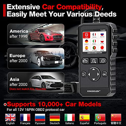 KINGBOLEN YA200 OBD2 Scanner, Car OBD2 Code Reader Check Engine Light, Car Scanner OBDII Full Functions with Voltage Test OBD2 Scanner Diagnostic Tool for All OBDII CAN Protocol Cars Since 1996 | Car Scanner OBDII Full Functions with Voltage Test OBD2 Sca