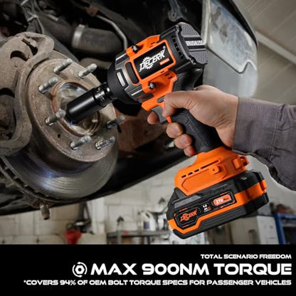 DECERK 900Nm High-Torque Impact Wrench - Covers 94% of OEM Torque Specs for Trucks, SUVs & Farm Equipment [4000mAh Dual Batteries] [1/2 Inch Driver] [21V MAX] Brushless, Cordless, Electric, Power,Gun - size: 900 N.m with Two Batteries