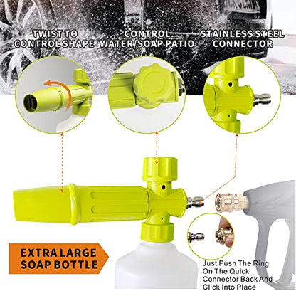 Foam Cannon 1 L Bottle Car Wash Snow Foam Lance with 1/4" Quick Connector Pressure Power Jet Washer Quick Release Adjustable Nozzle with 1 Washing Mitts - color: Foam Gun with Mitt