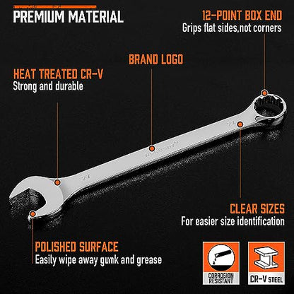 HORUSDY Large Wrench Set with Rolling Pouch | Metric | 6-Piece | 23mm, 24mm, 26mm, 27mm, 30mm, 32mm | 12 Point | Chrome Vanadium Steel - style: 6-Piece Metric Wrench Set